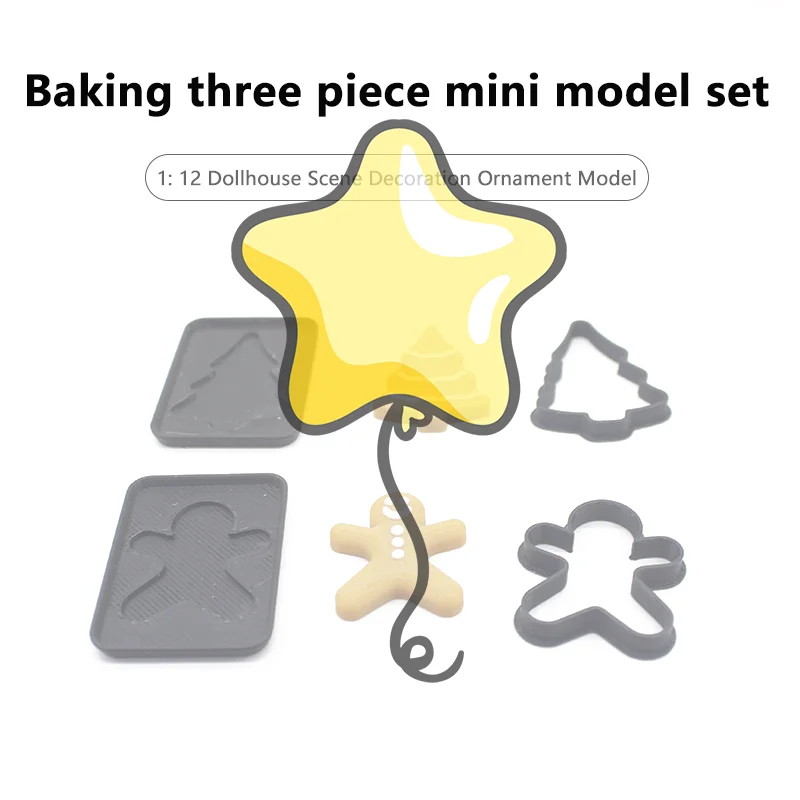 3PCS 1/12 Scale Miniature Human Gingerbread Man Christmas Baking Dollhouse Mini Cookie Mold Pretend Kitchen Food Toy