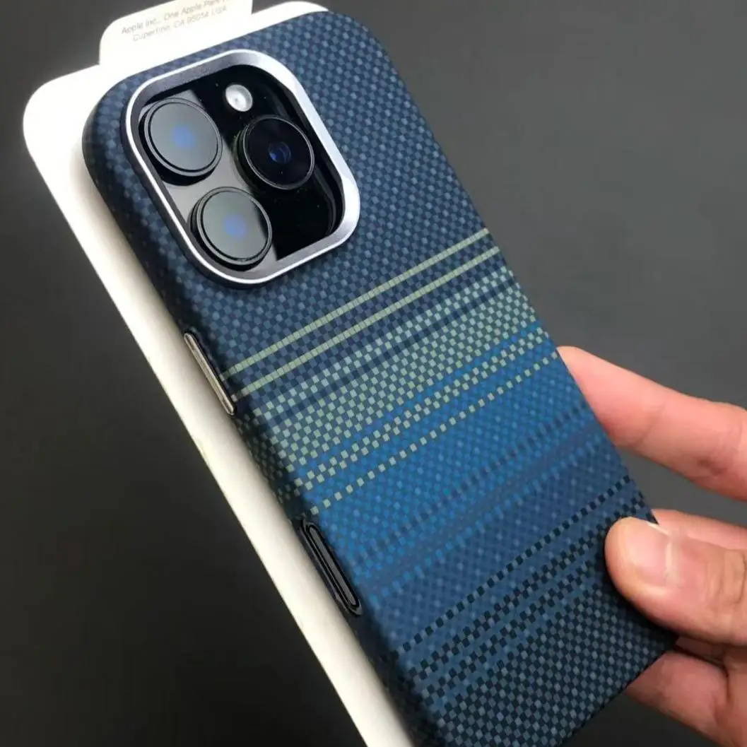 For iPhone 17 16 15 14 Pro Max Metal Button Case Luxury Carbon Fiber Pattern Wireless Charging Shockproof Magnetic Cover ﻿ - Image 2