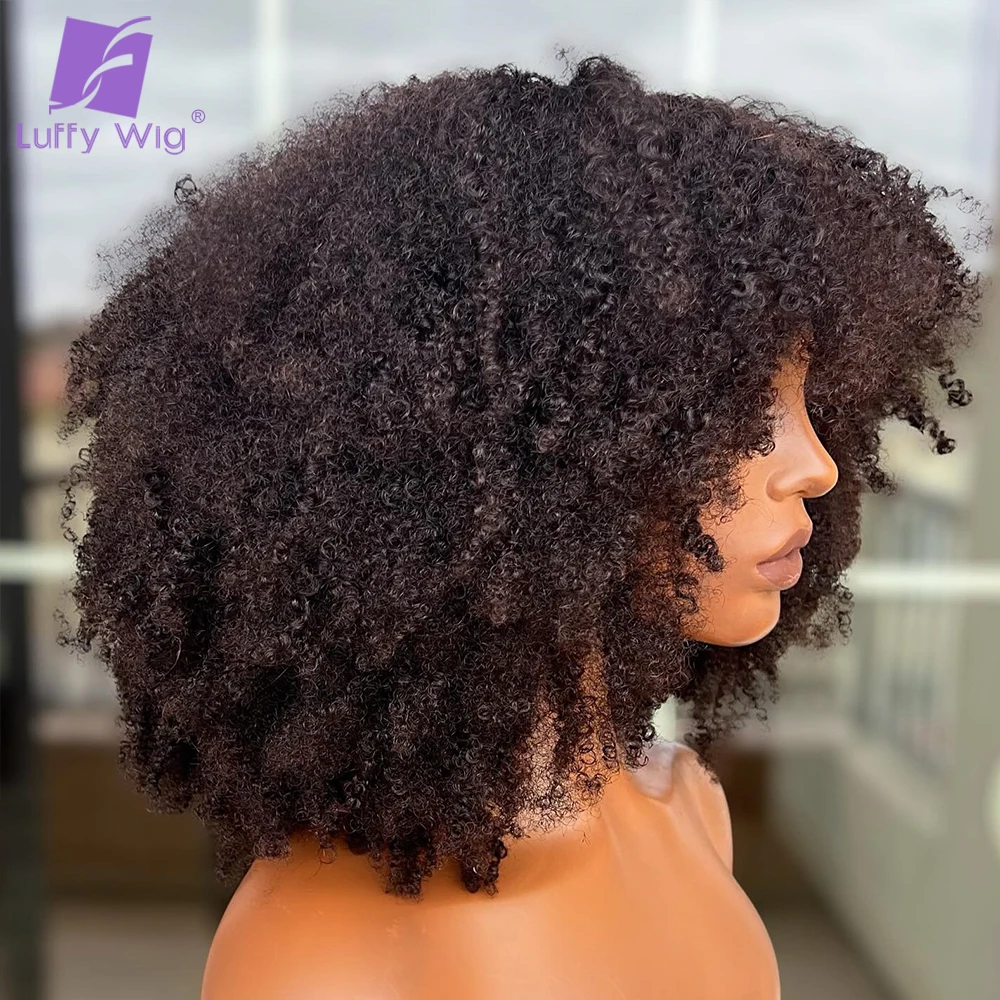 Afro Kinky Curly Wig Human Hair With Bangs Brazilian Remy Human Hair O Scalp Top Short Coily Wigs Glueless For Black Women Luffy