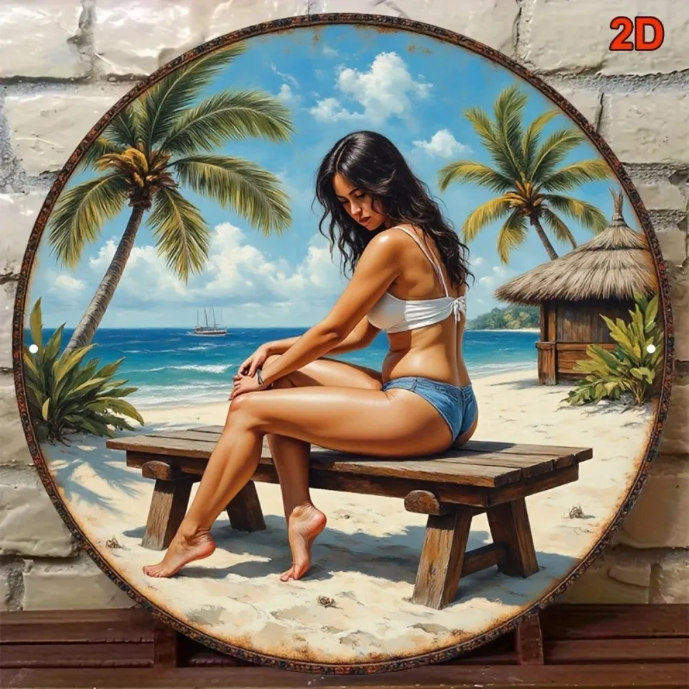 Letrero de metal retro de playa vintage, decoración costera de 8.0 x 8.0 in para bar, cafetería, sala de estar