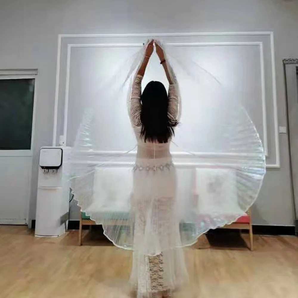 New Adult\'s Belly Dance Wing Symphony Yarn Cloak Hand Hook Dance Performance Props White Transparent Color Hanging Neck Wings