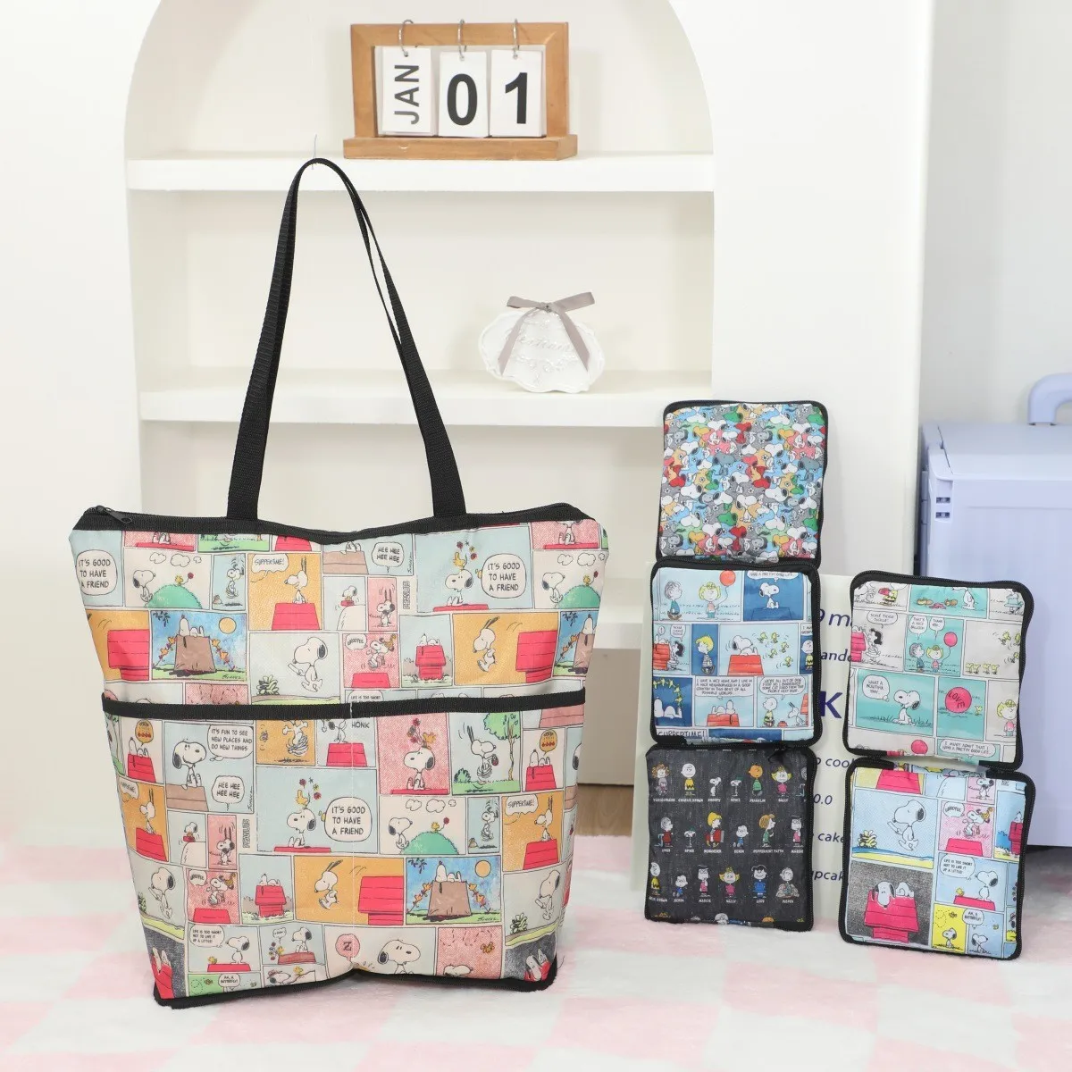 

Cartoon Snoopy Portable Foldable Tote Bag for Women, Shoulder Underarm Bag, Commuting Bag, Large Capacity Niche Design Handbags