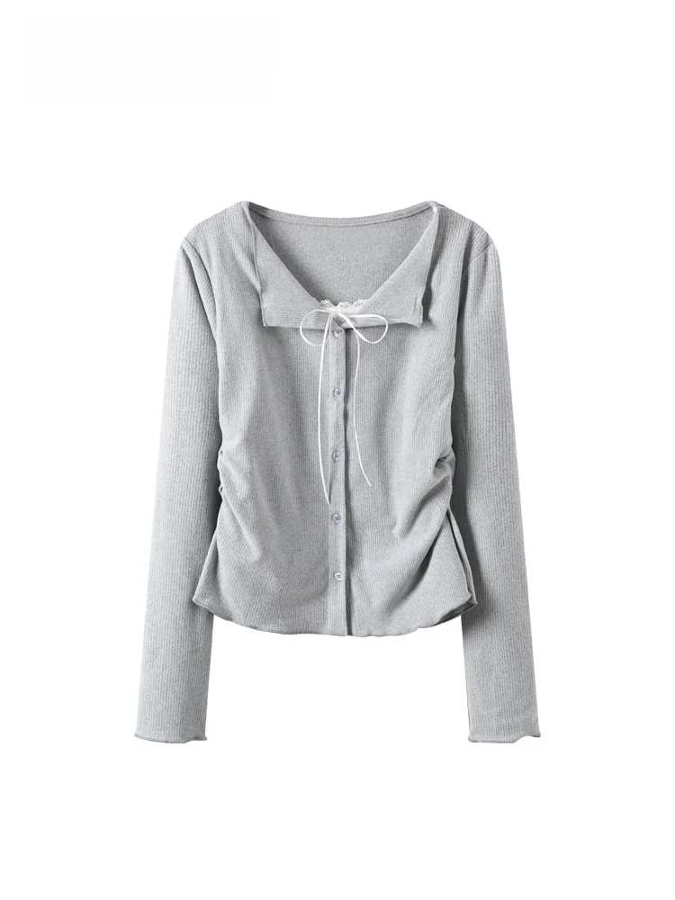 

plus Size Long Sve T-irt Women's Autumn Winter New Sle Lace Splicing Design Sense Top Fat Sister's Clothing