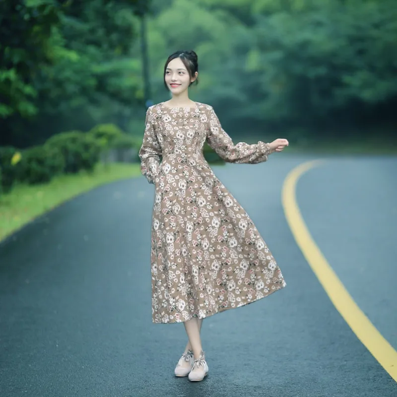 Artistic Vintage Gentle Long Sve Spring Autumn Floing Dr Cotton Long Fre Small …