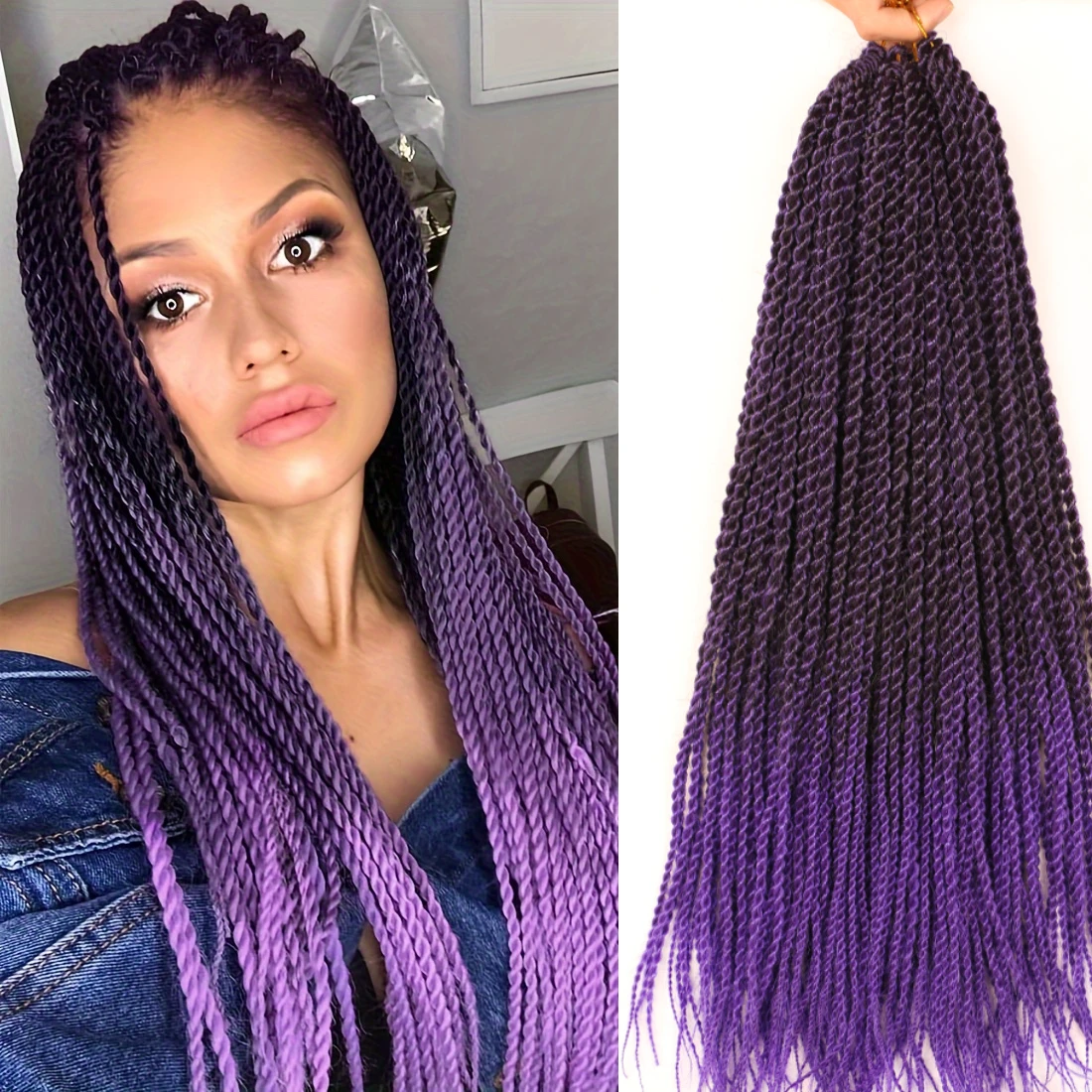 18/22 Inch Synthetic Senegalese Twist Crochet Hair 30 Strands Crochet Braids For Black Women Small Twist Braids with Natural End