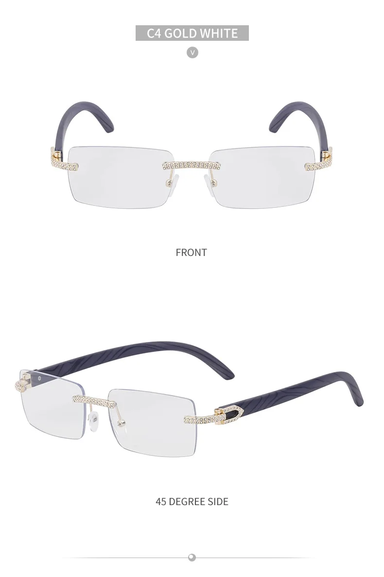 Y2K Rechteckige Randlose Sonnenbrille für Herren Vintage Sonnenbrillen für Männer 2026 Luxus Strass Brillen Punk Mode Rahmenlose Shades – Detail 14