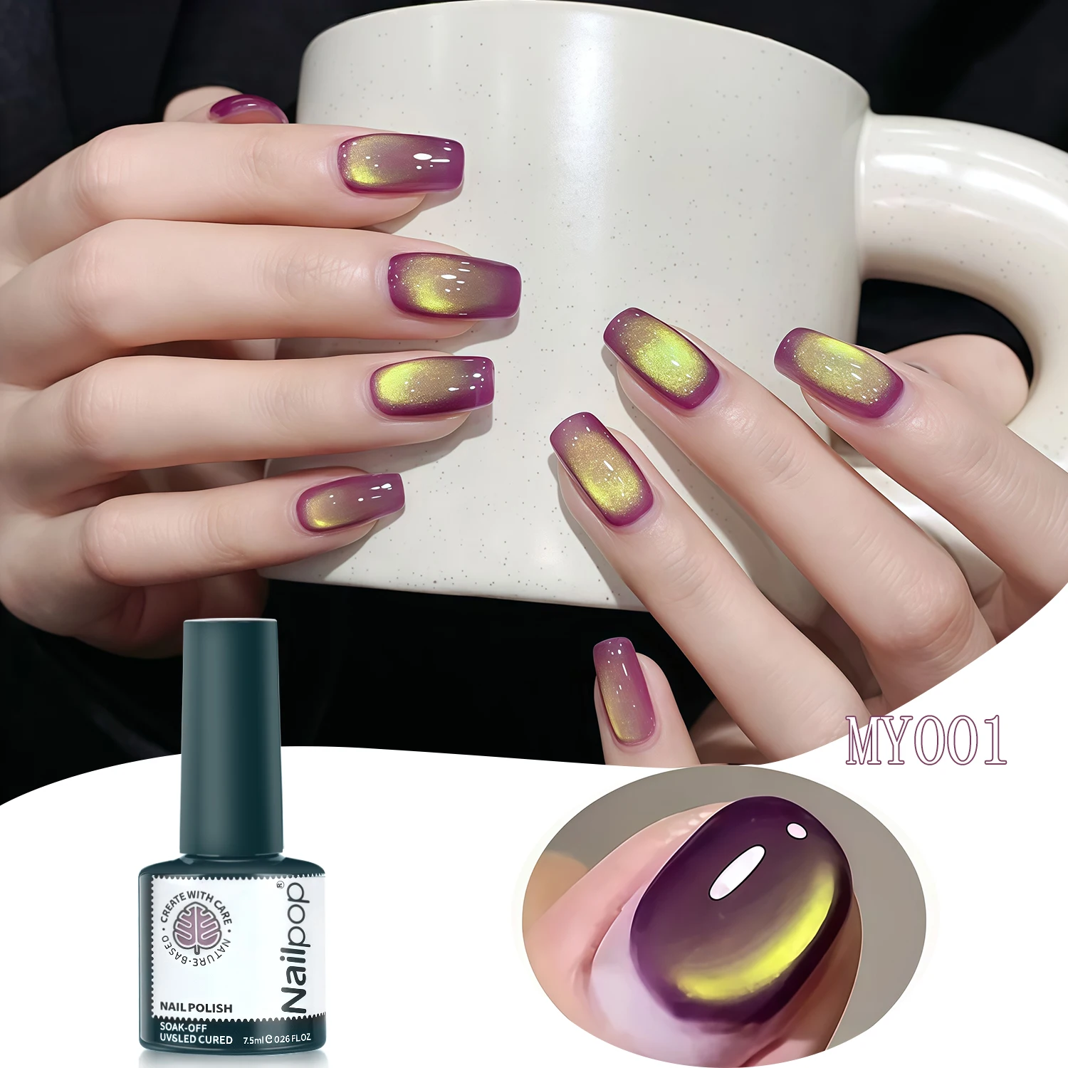 

Nailpop 7.5ml Green Cat Eye Gel Nail Polish UV/LED Soak-Off Gel Polish Manicure Set Suitable for Home DIY Nail Design Salon Tool