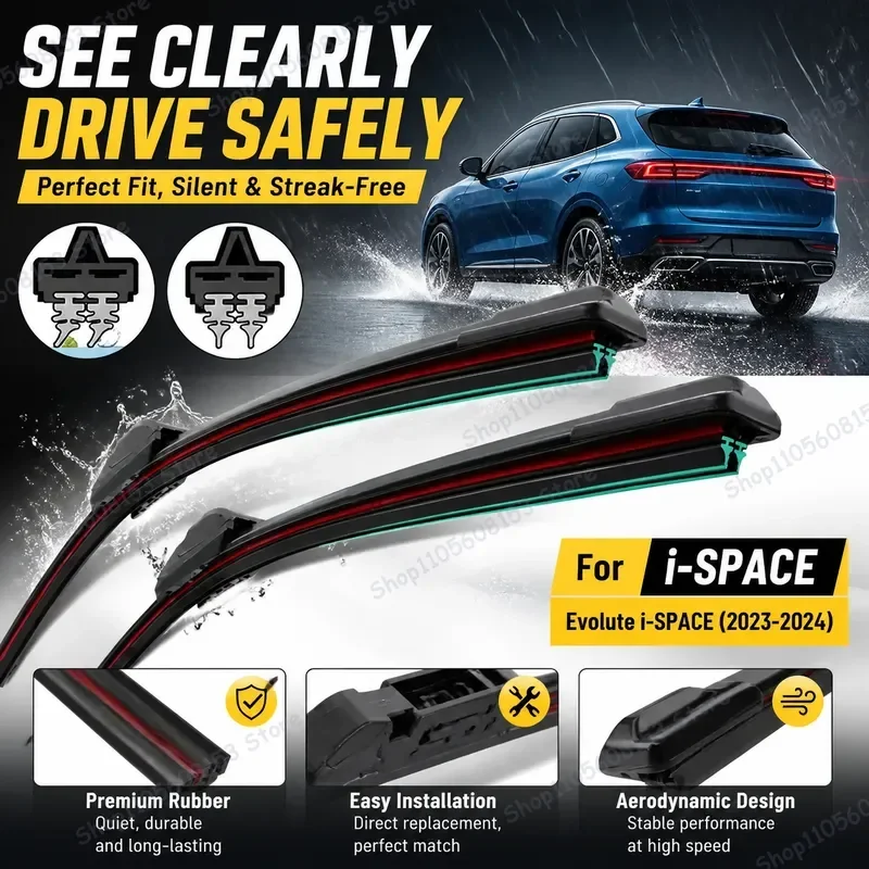 

For Evolute I-SPACE 2023 2024 Front Rear Windshield Wiper Blades 24 Inch 18 Inch Premium Rubber Refill Replacement Kit Auto