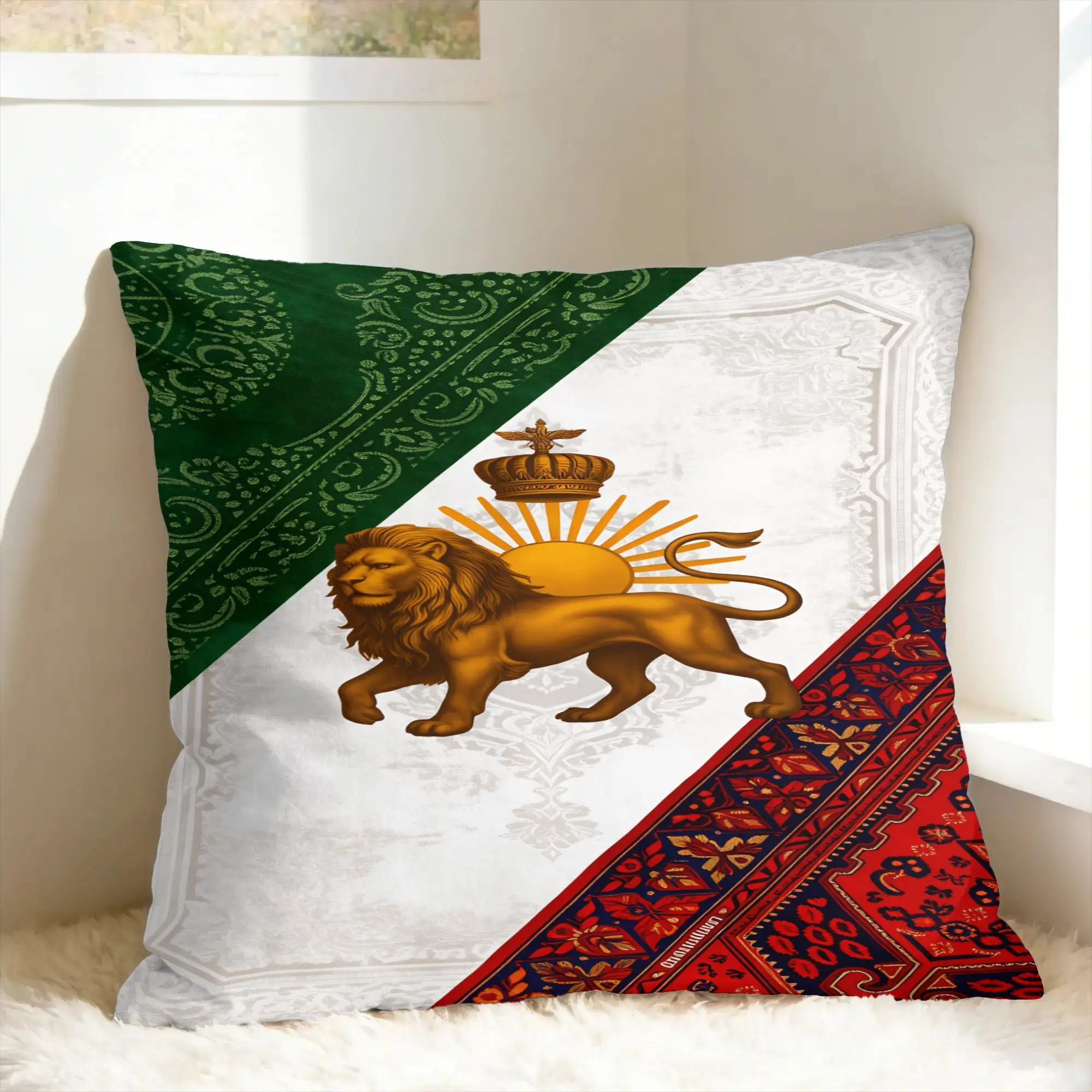 Flag Of Iran with lion Pillow Cover  Print Cushion Cover Novelty Pillow Case For Living Room Bed Chair
