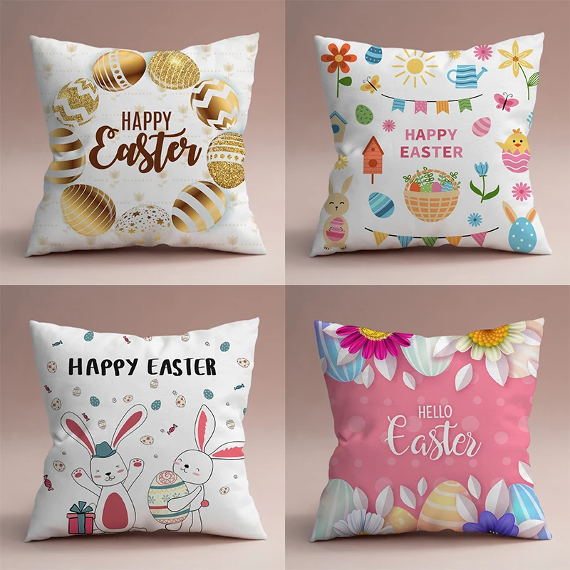 

Happy Easter Decorative Pillowcase Bunny Egg Print Pillowcase Holiday Party Home Decor 40/45/50/60cm