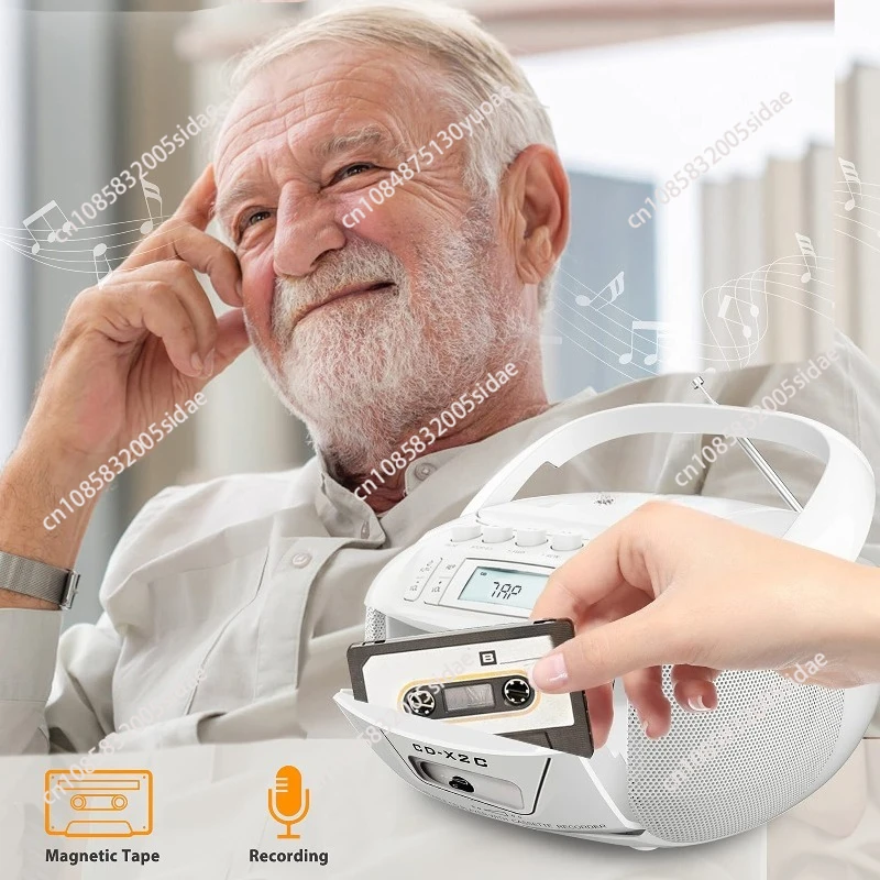 مشغل أقراص مضغوطة Boombox كاسيت محمول AM FM راديو مكبرات صوت بخاصية البلوتوث AUX USB MP3 يلعب مع جهاز تحكم عن بعد يدعم التيار المتناوب/تيار مستمر #3