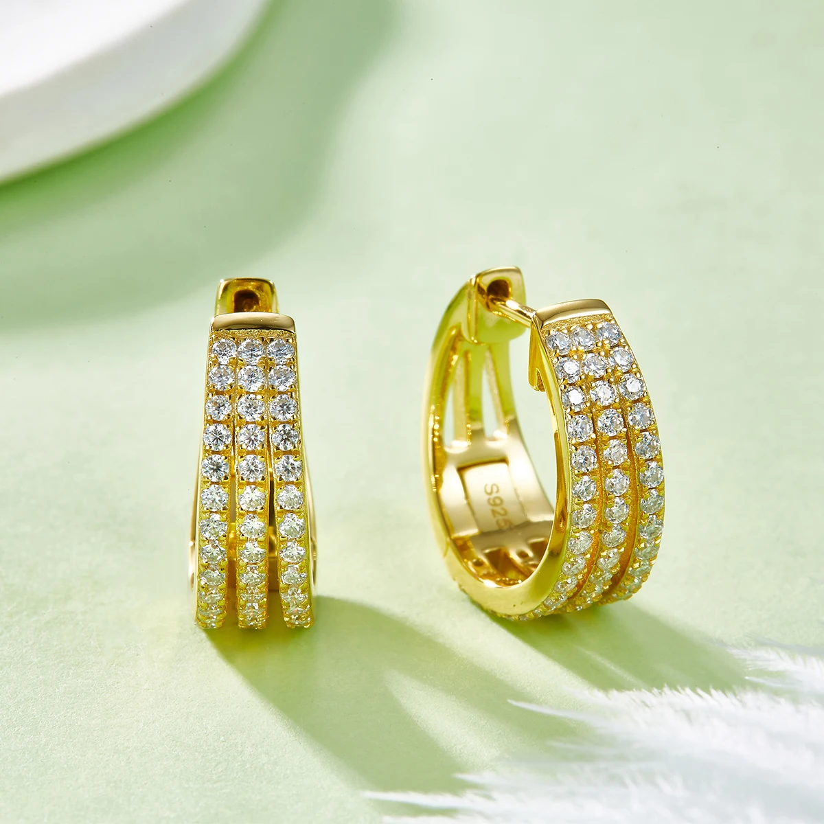 0.82cttw 3 Rows D Color Moissanite Hoop Earrings 925 Sterling Silver for Women Fine Jewelry Circle Huggie Earrings Birthday Gift