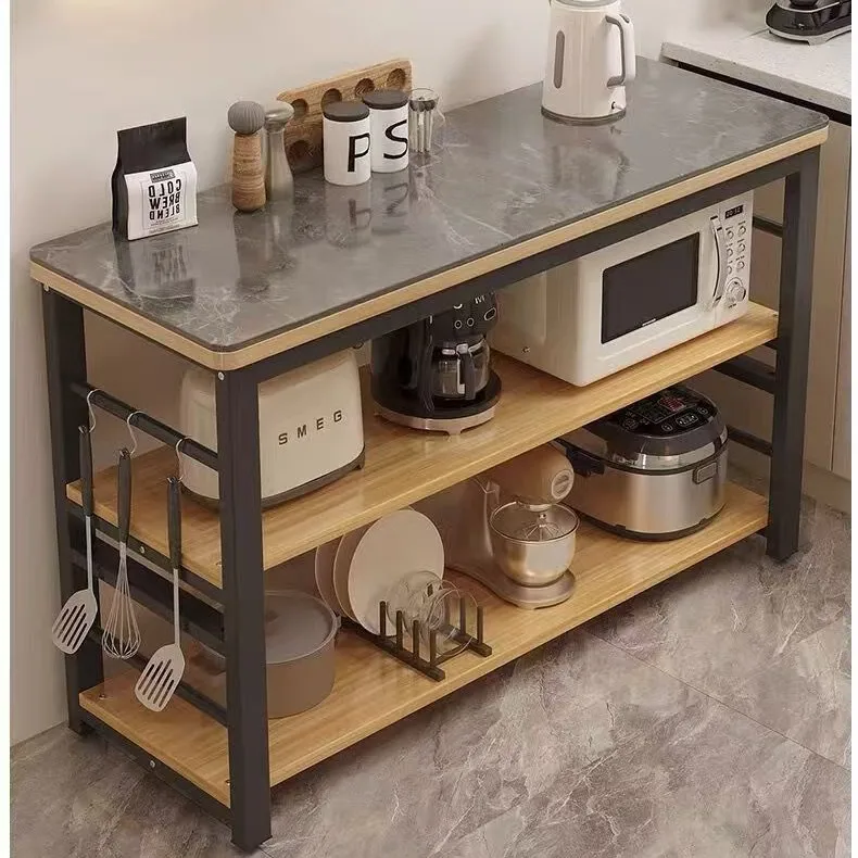 Kitchen shelves Floor-to-ceiling multi-functional vegetable cutting table Microwave oven Kitchen side