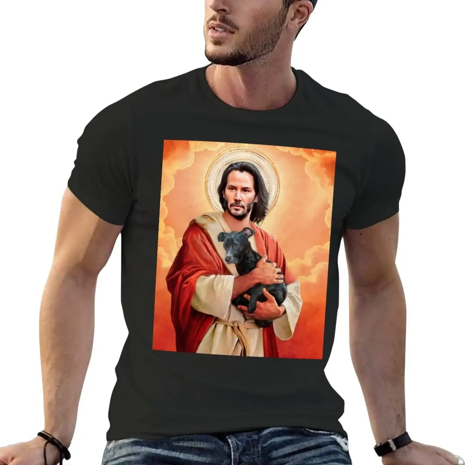 keanu jesus Canvas P T-Shirt luxury clothing labubu Luxury man plain white t shirts men