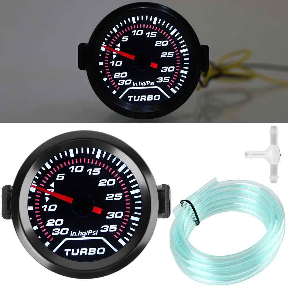 2" 52mm Universal weiße LED-Hintergrundbeleuchtung 35Psi Rennwagen Modifikation Turbo Boost Meter Turbo Manometer 12V Rauchlinse