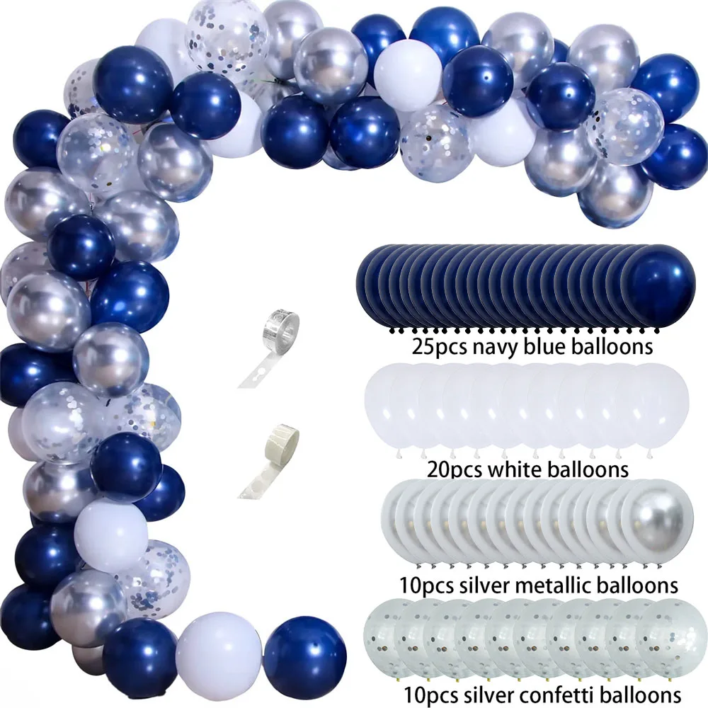 

65pcs Pearl Navy Blue Silver Confetti Balloons Arch Garland Kit Baby Shower 1st 2nd Birthday Party Decor Wedding Bride Supplies