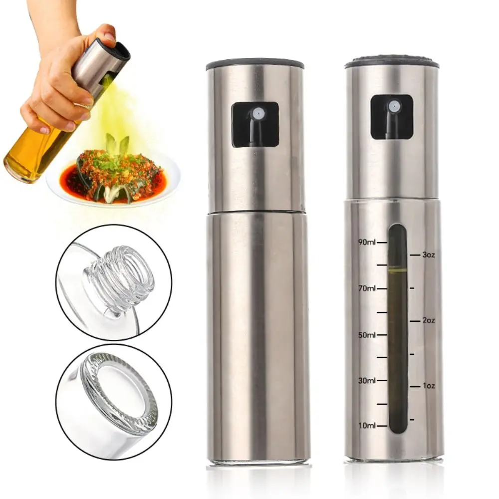 100ml Oil Spray Bottle Stainless Steel Multi-Purpose Olive Oil Sprayer Leak-Proof Adjustable Oil Control