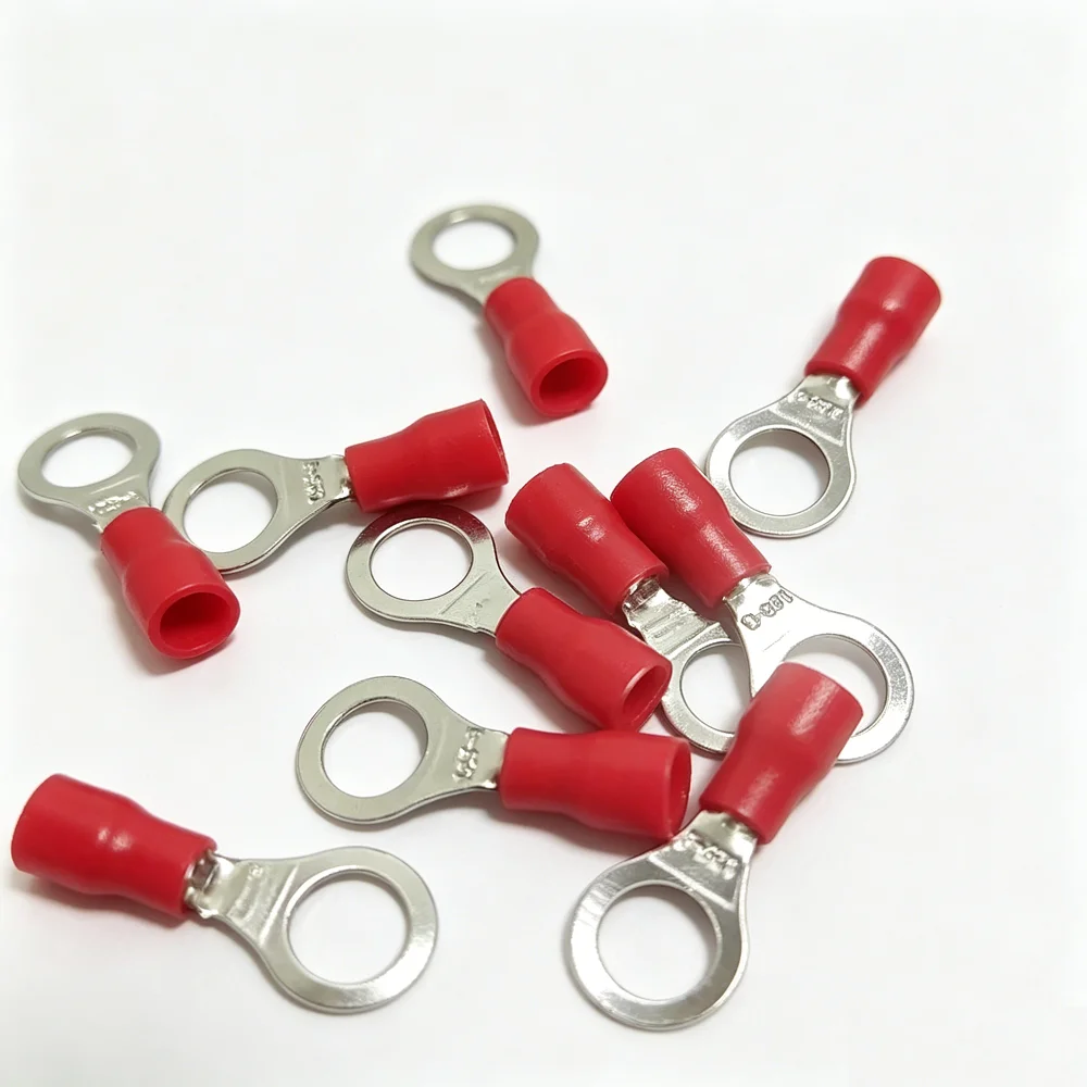 50PCS RV1.25-6  Insulated Ring Terminal O-Type Cold-Press Copper Wire Crimp Terminal Electrical Cable Lug Connector