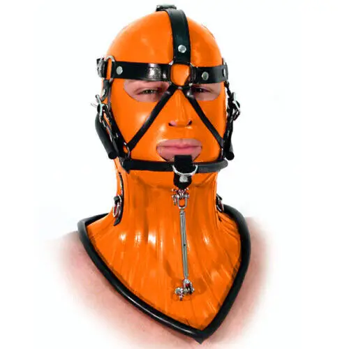 

Latex Hood Rubber Orange Masquerade Fetish Cosplay Head Headgear 0.4mm S-XXL