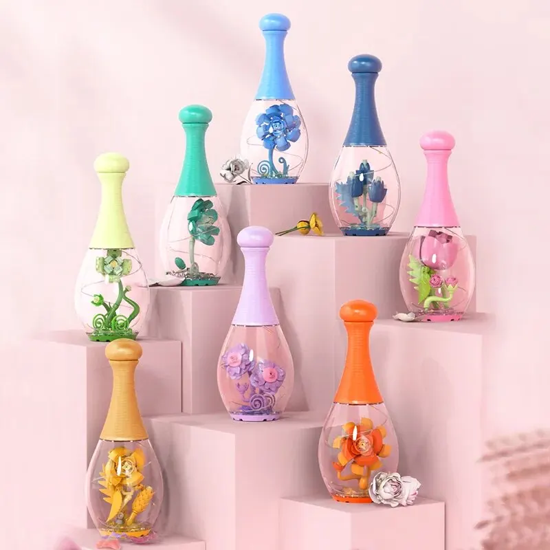 

Creative Flower In A Bottle Building Block Set Eternal Flower Educational Assembly Model Bricks With Light Kids Toys Gifts