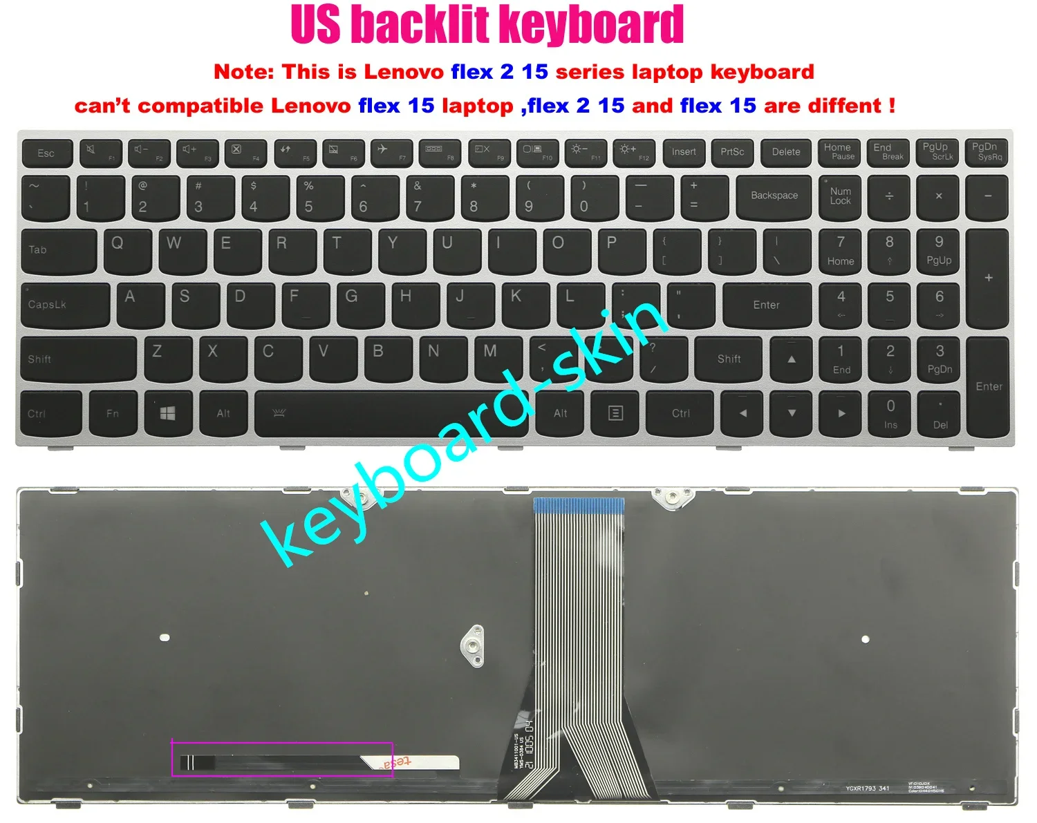 New US backlit Keyboard for Lenovo 300-15IBR 300-15ISK 300-17ISK 305-15ABM 500-15ACZ,500-15ISK Flex2 15,Flex2 15A(isn't flex 15)