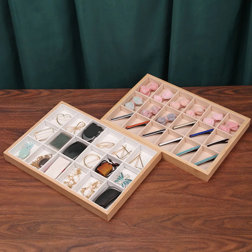

18 Grids Bamboo Jewelry Tray Organizer For Rings Earrings Necklaces Keys Lipsticks Hair Clips Cards Desktop Storage Box Jewelry