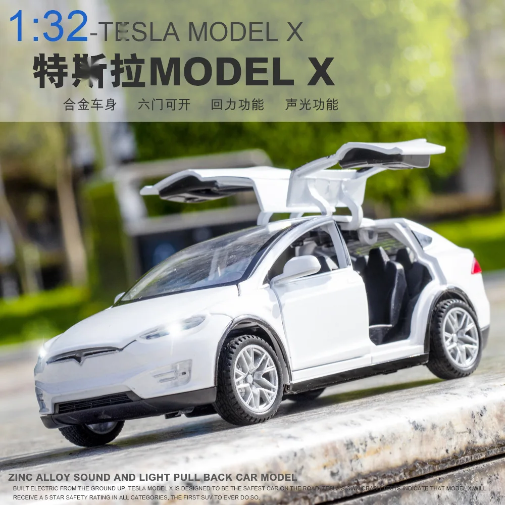 1:32 Tesla MODEL X odlew ze stopu zabawkowy Model samochód dźwięk i światło ściągać tylna metalowa kolekcja symulacji samochodu zabawki chłopcy A311