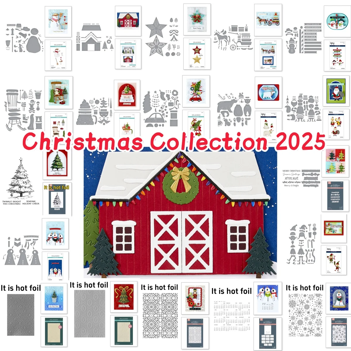 

2025 Christmas Collection Barn Star Metal Cutting Dies Hot Foil for DIY Making Card Scrapbook Embossed Craft Template Decoration