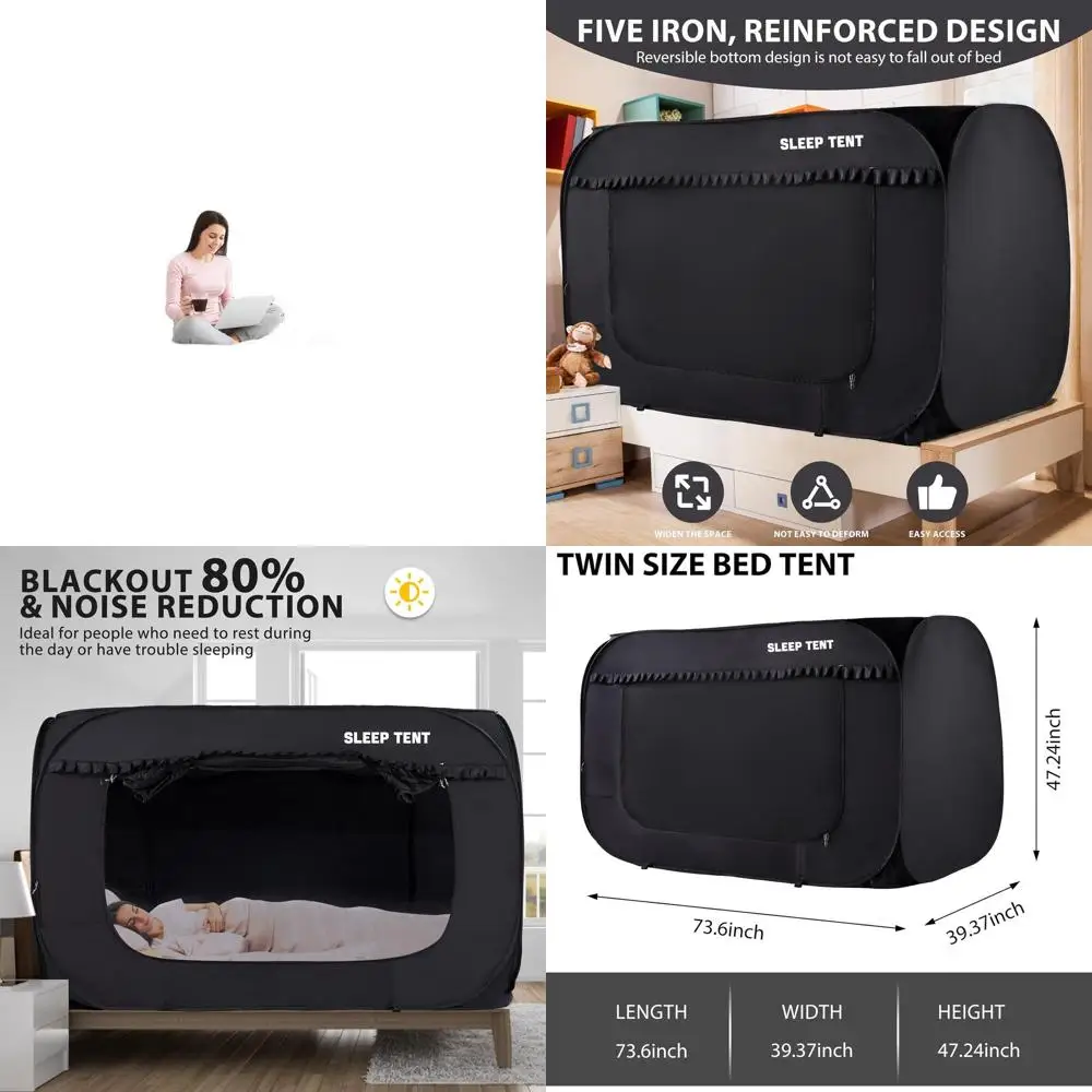 

Twin Size Breathable Blackout Pop-Up Tent for Kids and Adults - Large Indoor Sleeping Privacy Canopy
