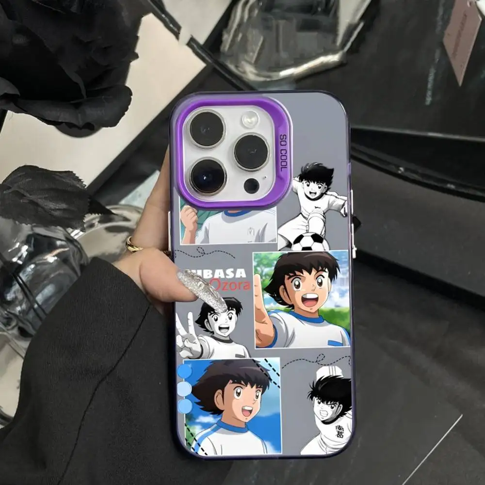 أنيمي C-الكابتن T-tsubasa جراب هاتف آيفون 16,15,14,17,13,12,11,XS,Mini,Pro,SE,MAX الأرجواني ماتي غطاء سيليكون