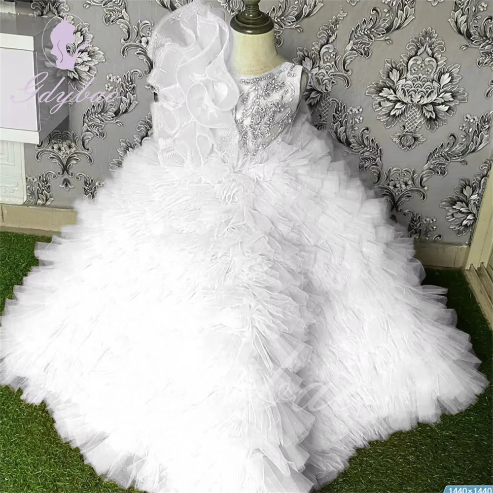 

Elegance White Flower Girl Dress For Wedding Tulle Puffy Party for wedding Layered Kids Birthday Party Ball Gowns