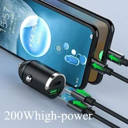 USB Type C Charger 200W/120W QC3.0 PD Mini Car Charger 12-24V Lighter Fast Charging Car for Xiaomi Samsung Huawei IPhone Power