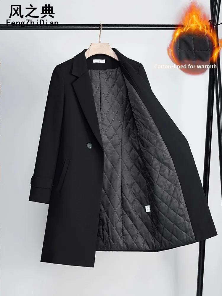 

Black Thickened Cotton Workwear Coat Women's Mid-Length 2026 New Winter OL Style Professional Suiting Style Double-Breasted Coat