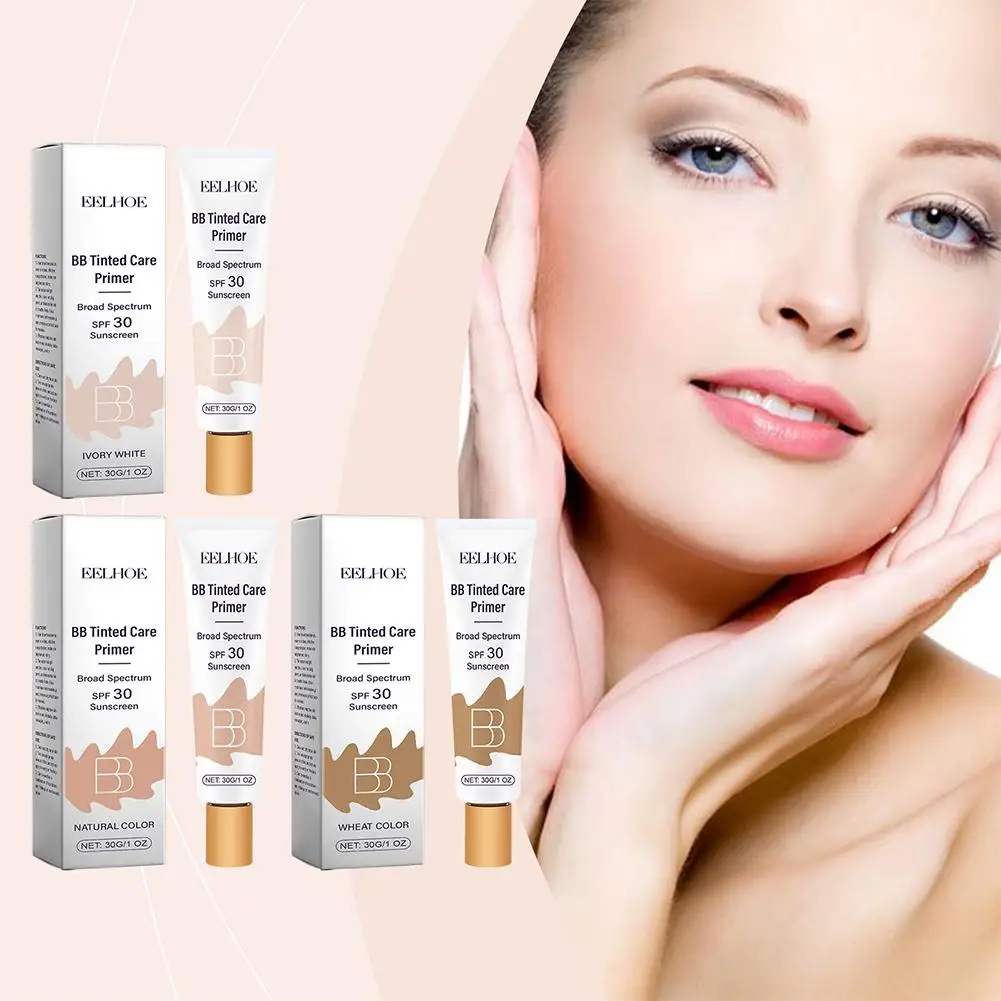 Prebase de Maquillaje con Color BB de 30g, Hidratante de Larga Duración, Iluminadora, Corrector de Tono de Piel Desigual, Crema Blanqueadora, Protector Solar SPF30