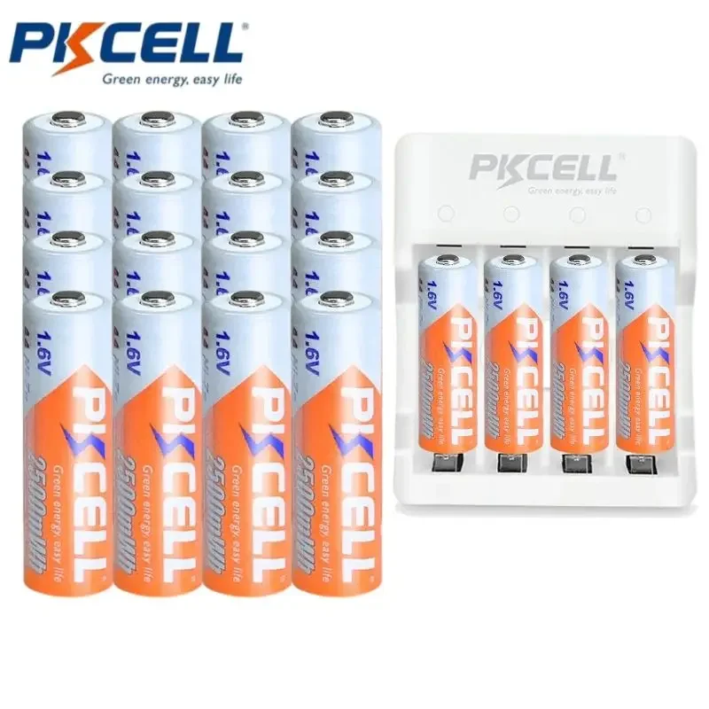 4/8/12/16/20Pcs 1.6V AA NIZN Rechargeable Battery NIZN Charger PKCELL NI-ZN 2500mWh 2A Size for Toys