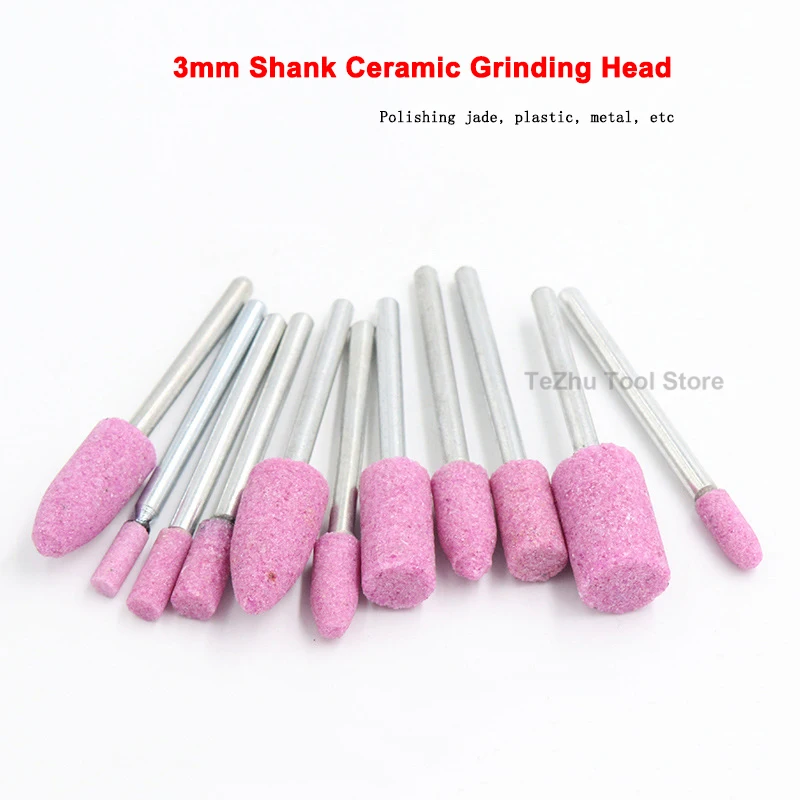 

3mm Shaft Mounted Ceramic Grinding Head Polishing Abrasive Wheel for Dremel Rotary Power Tools Pink