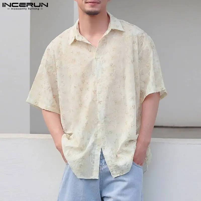 

INCERUN Tops 2024 Korean Style New Men's Floral Holiday Hot Sale Shirts Casual Streetwear Male Loose Short Sleeved Blouse S-5XL