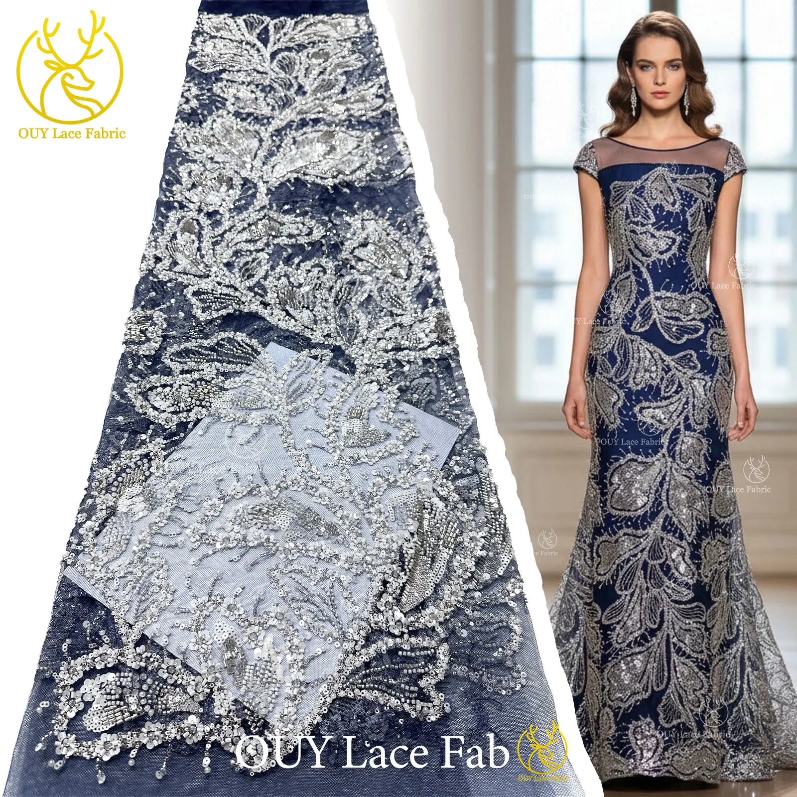 

High End Luxury Nigerian Groom Embroidery Beaded Lace 2026 High Quality African Sequins Mesh Lace Fabric Women Party Dress 5Y