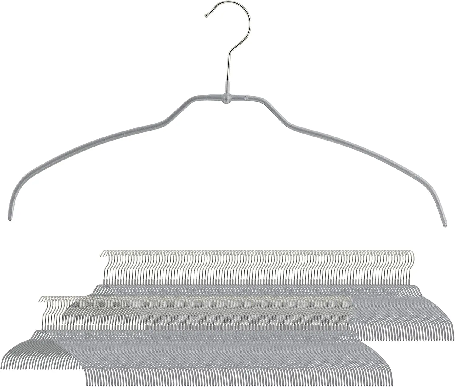 By Reston Lloyd Silhouette Ultra-Thin Series, Non-Slip Space Saving Shirt Hanger, Style 42/Ft, Pack Of 180, Silver