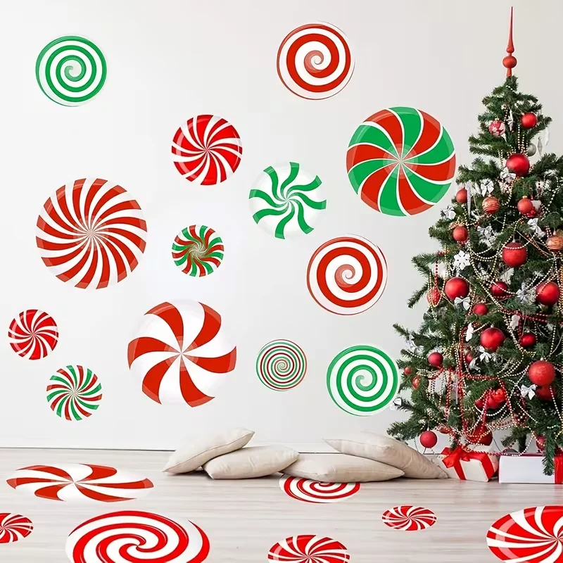 66pcs Large Christmas Candyland Decal Set - Festive Wall & Floor Stickers for Holiday Party Decorations, No Battery Needed