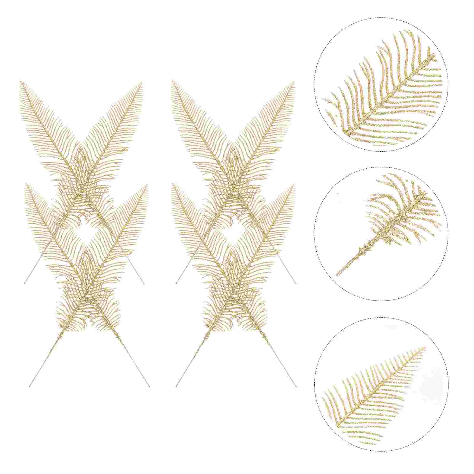 10 Pcs Gold Powder Blade Christmas Leaves Decor Wreath Artificial Glitter Faux Plants Indoor Tree Plastic Picks