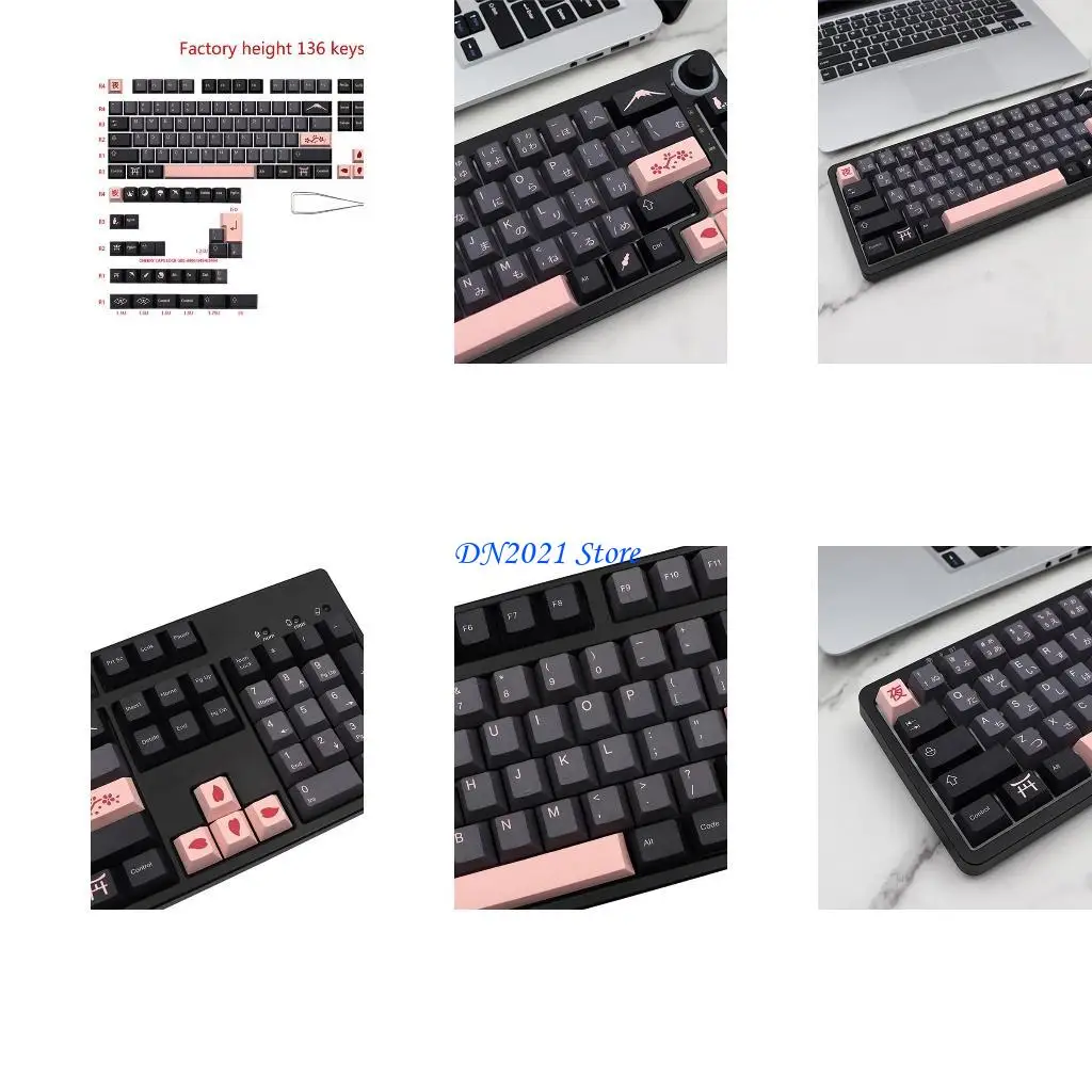 

F3KE 136 Keys Night Sakuras Keycaps Japanese/English PBT Dye Subbed Cherry for Key Caps For MX Switch Mechanical Keyboard