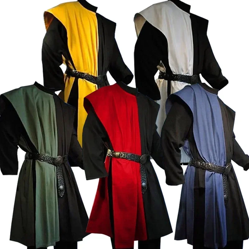 Cosplay Medieval Costume Mens Larp Warriors Knight Tunic Vest Gown Shirt Tabard Coat Adult Halloween Carnival Dress Up Party