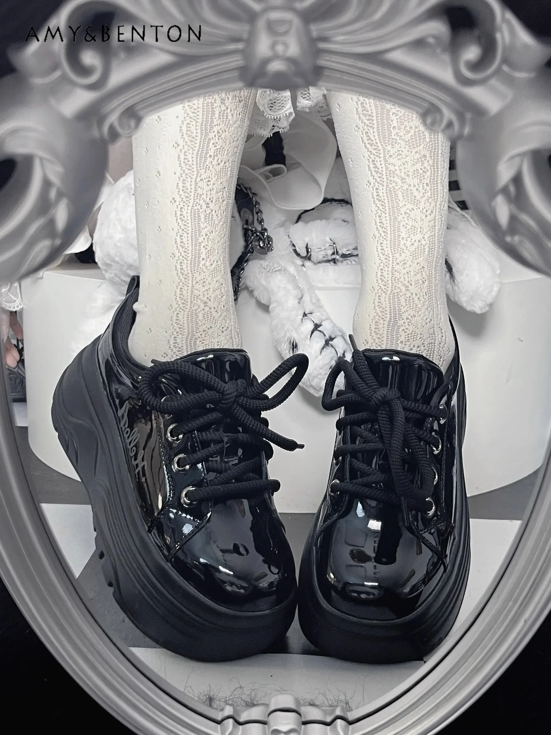 

Gothic Punk Lolita Platform Muffin Shoes Japanese Style Mine Letter Print Round Head High Heels Women's Platform Sneakers Y2K