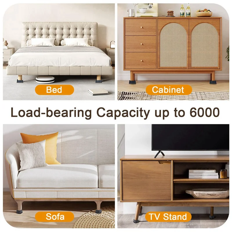 

ALIM-4Pcs 4 Inch Height Increase Bed Frame Heavy Duty Adjustable Furniture Frame Sofa Table And Chair Leg Frame