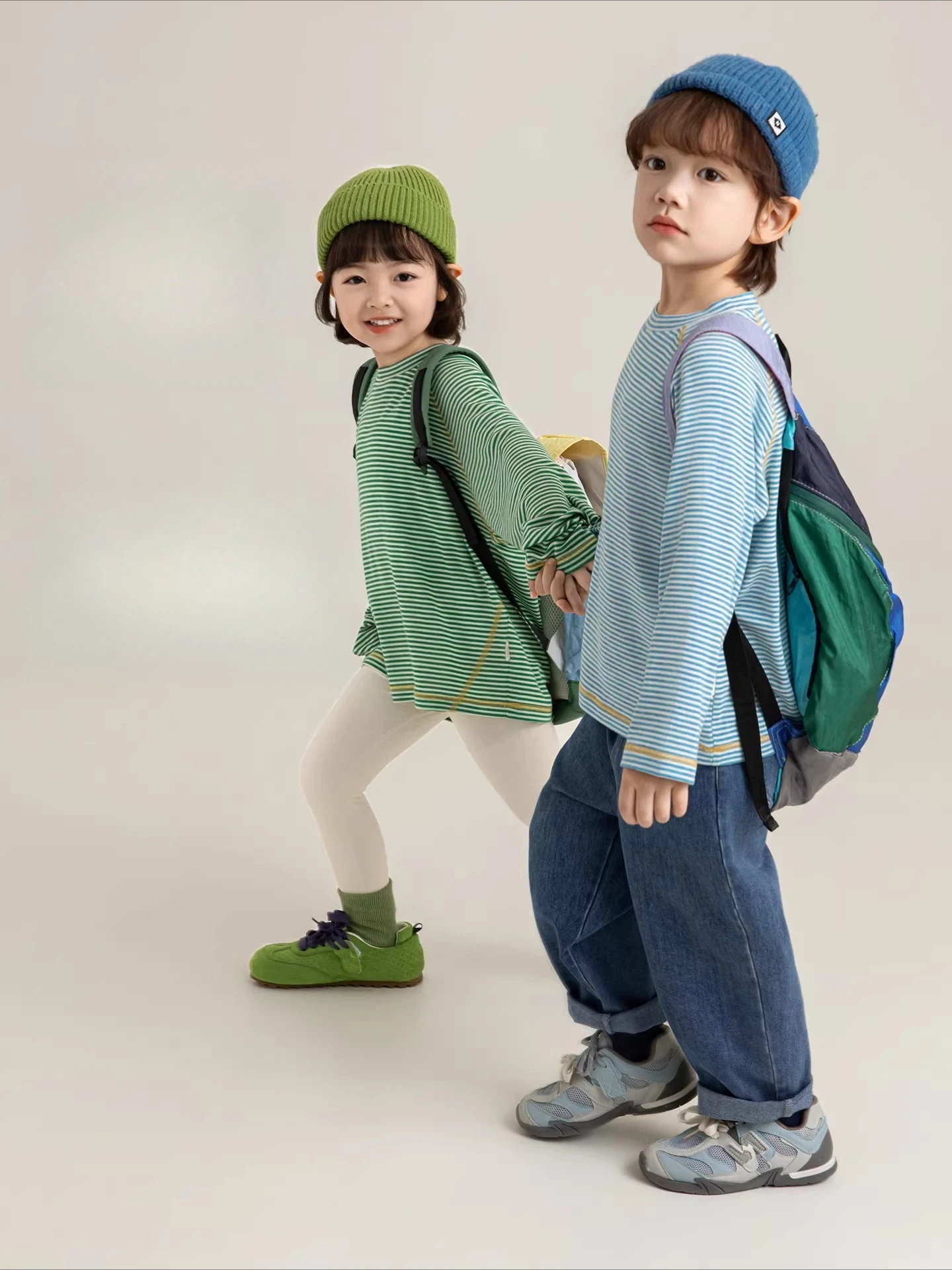 2026 Spring Girls Eco-Breath Stripe Tee AI GrowthFit Kids Midnight Greenhouse 3-12Y
