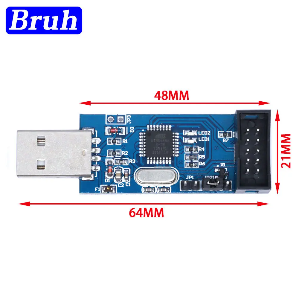 USBASP usbisp AVR programmer USB ATmega8 ATmega128 attiny/can/pwm ISP USB ASP DIY + 10PIN to 6pin adapter board supports win7 64