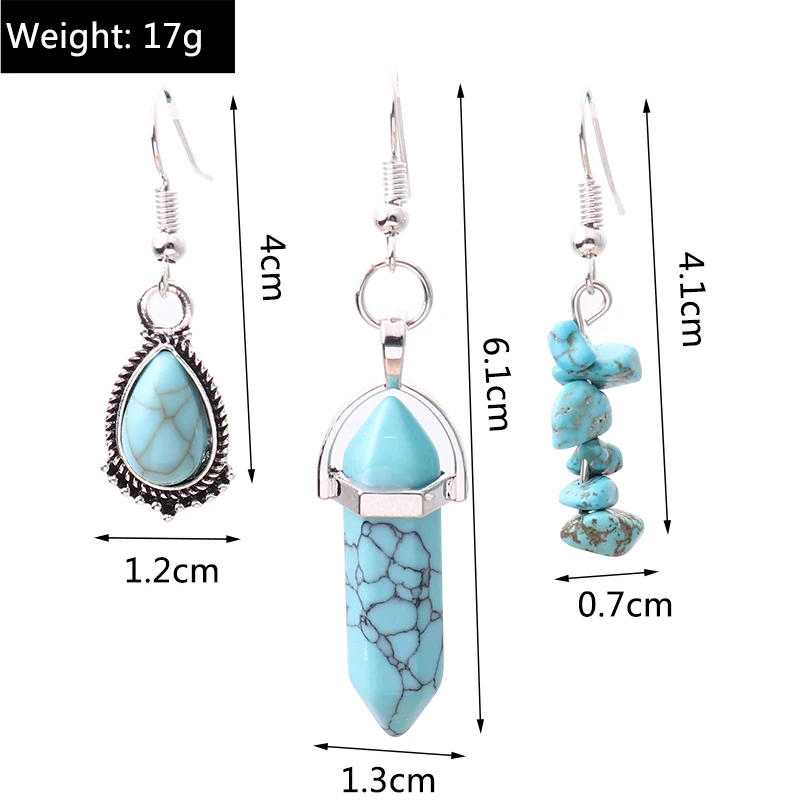 Frauen Ohrringe Sets Vintage Silber Überzogene Türkis Stein Tropfen Ohrring Böhmen Hexagonol Wasser Baumeln Ohrringe Schmuck Geschenke – Detail 12