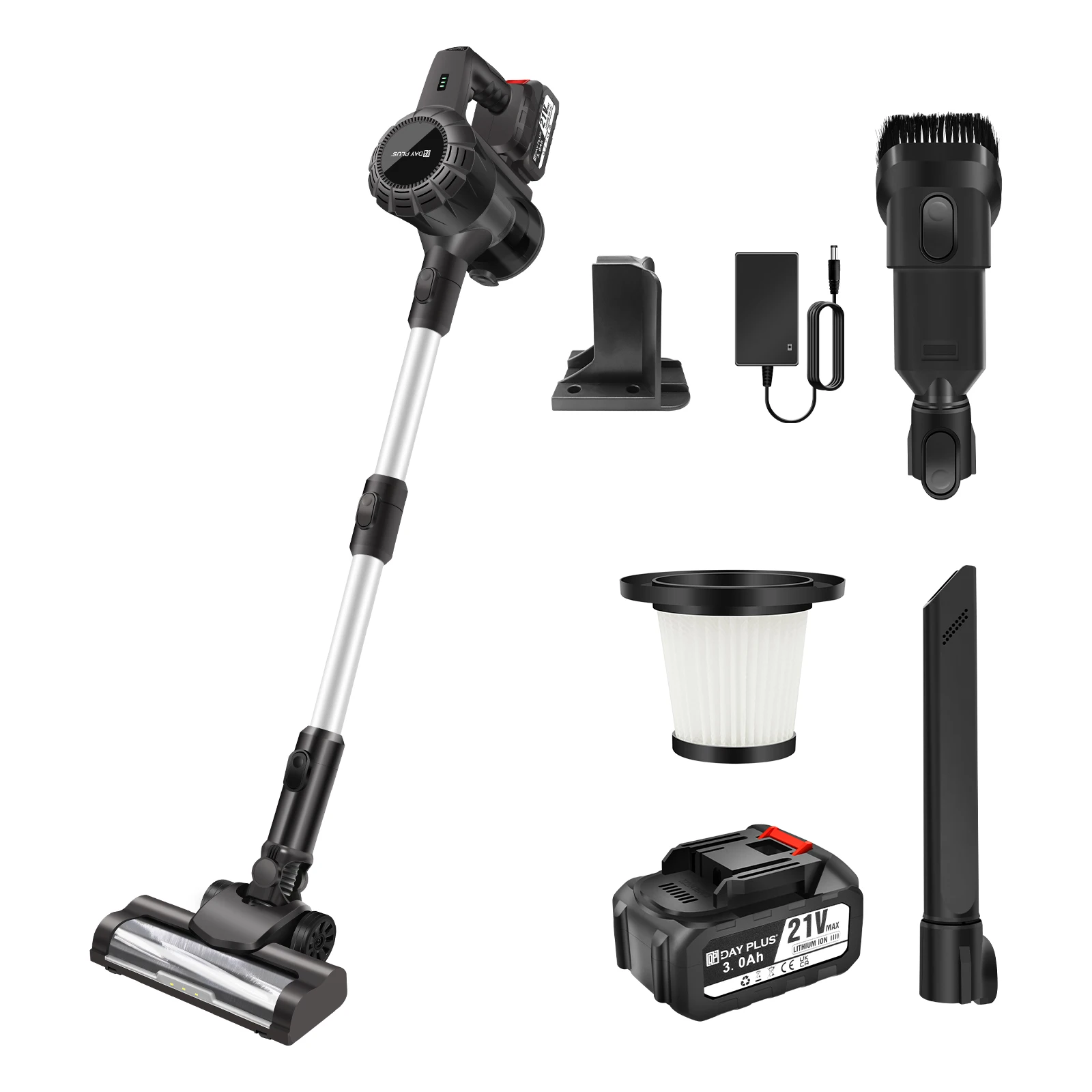 DayPlus 3 IN 1 draadloze stofzuiger 3800 W Hoover rechtopstaande lichtgewicht handheld zakloze stofzuiger borstelloos 30 KPA