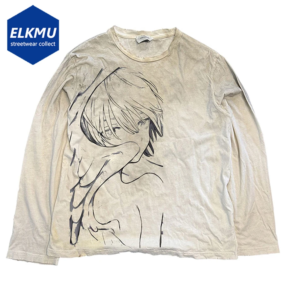 

Oversized Long Sleeve T-shirt Anime Graphic Y2K Gothic Vintage T Shirts Tee Tops Harajuku Hip Hop Tshirts with Print Unisex